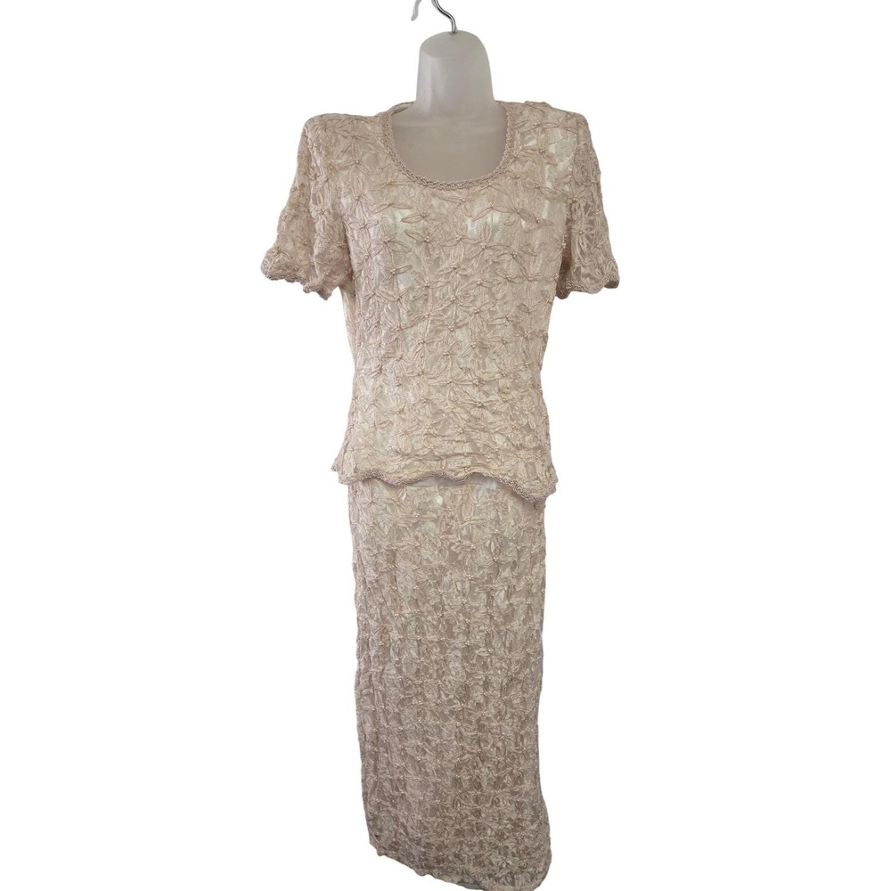 VTG SCALA Beaded Lace 2Pc Evening Gown Set Champagne‎ Mother Bride Formal 90s